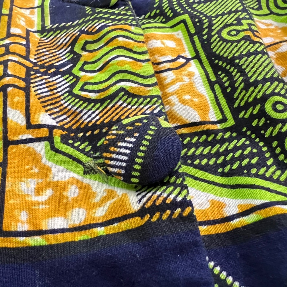 Nancy Classy Stitch Shirt XL Men Abstract Geometric African Wax Print Navy Green - Picture 10 of 10
